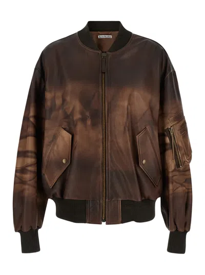 Acne Studios Brown Bomber Jacket In Multicolor