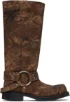 Acne Studios 35mm Balius Coated Denim Biker Boots In But Rust Brown