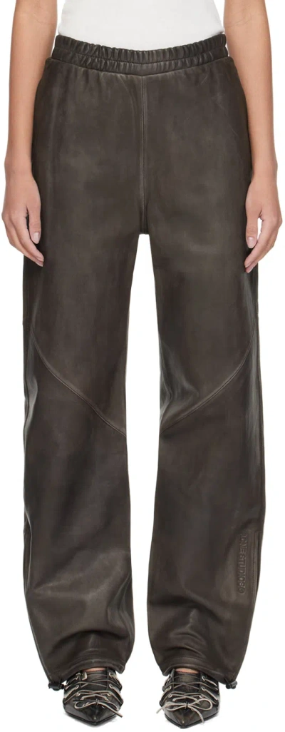 Acne Studios Brown Casual Leather Trousers In 700 Brown