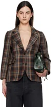 Acne Studios Brown Check Bonded Blazer In Bph Multi Brown