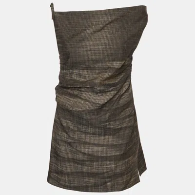 Pre-owned Acne Studios Brown Checked Linen Blend Dumella Mini Dress M
