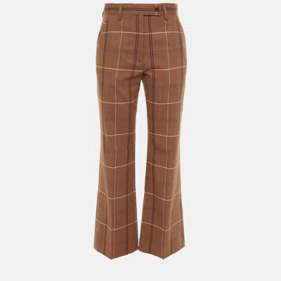 Pre-owned Acne Studios Brown Checked Wool Straight Leg Pants S (eu 36)