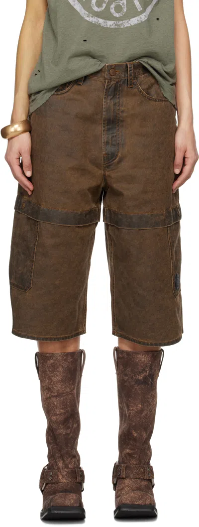 Acne Studios Brown Coated Cotton Shorts In 700 Brown