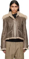 Acne Studios Shearling-trimmed Leather Jacket In Aj2 Grey/beige