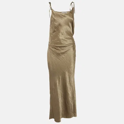 Pre-owned Acne Studios Brown Crinkled Satin Wrap Maxi Dress M