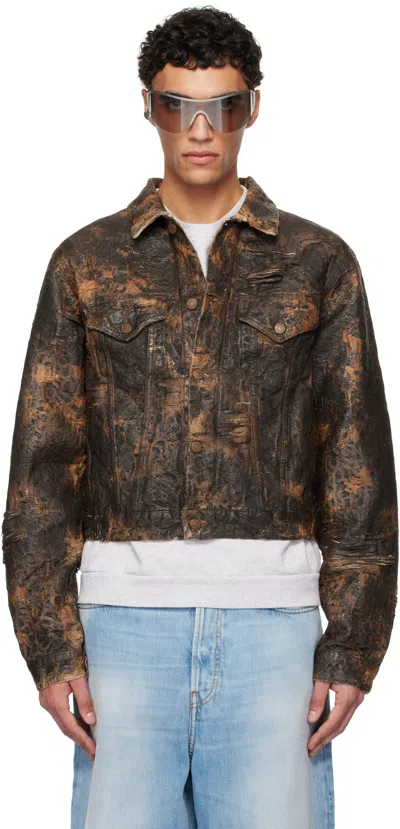 Acne Studios Mens Spread-collar Distressed Regular-fit Denim Jacket Brown