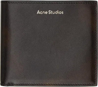 Acne Studios Brown Folded Leather Wallet In Black