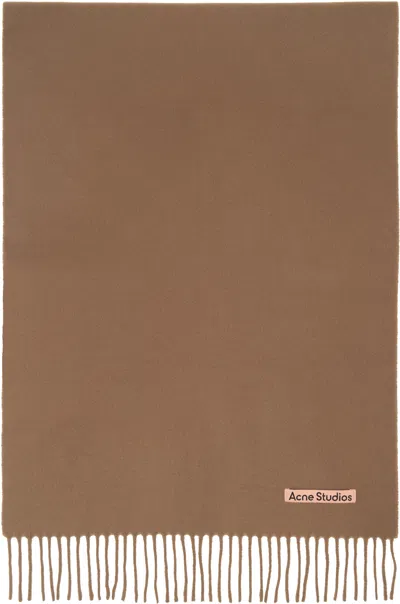 Acne Studios Brown Fringe Wool Narrow Scarf In 59c Caramel Brown