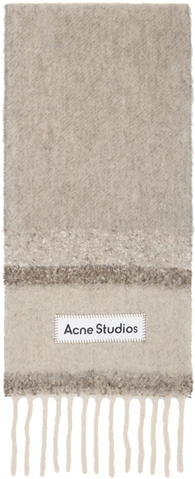 Acne Studios Brown Fringed Logo Scarf In Afq Brown/beige