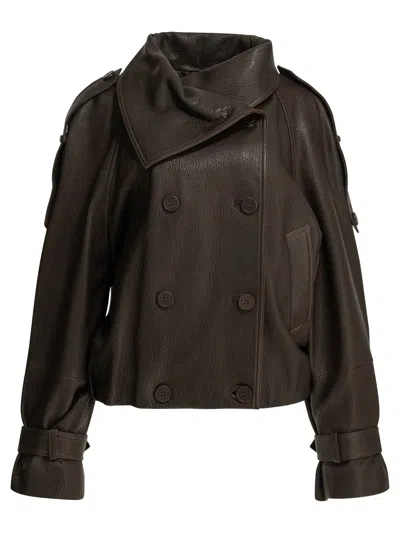 Acne Studios Brown Lamb Leather Viscose Jackets Coats