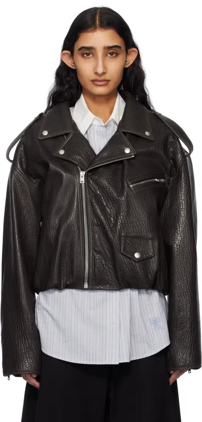 ACNE STUDIOS BROWN LAMBSKIN LEATHER BIKER JACKET