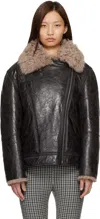 Acne Studios Brown Leather Shearling Jacket In Black