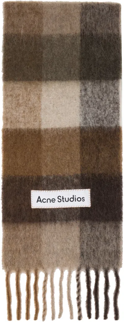 Acne Studios Brown Mohair Checked Scarf In Multi