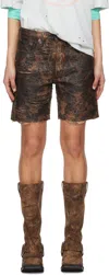 Acne Studios Brown Monogram Loose-fit Denim Shorts In 700 Brown