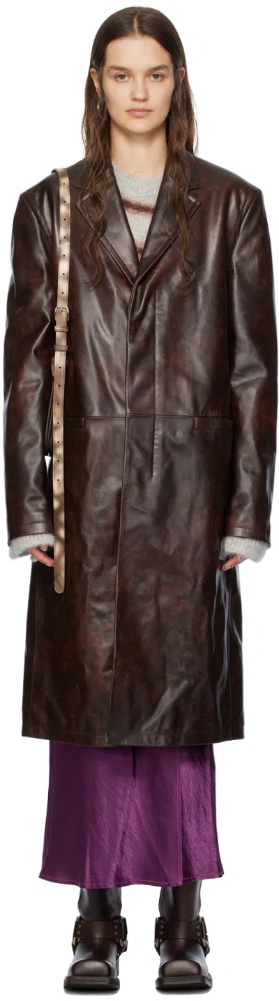 Acne Studios Brown Notched Lapel Leather Jacket In 700 Brown