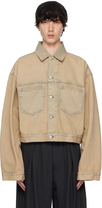 Acne Studios Brown Oversized Cropped Fit Denim Jacket In 14l Light Sand