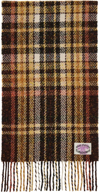 Acne Studios Brown Plaid Fringe Scarf In 700 Brown