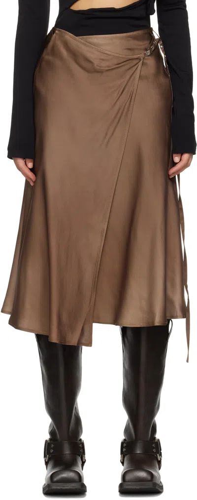 Acne Studios Brown Satin Wrap Midi Skirt In Dp3 Golden Brown