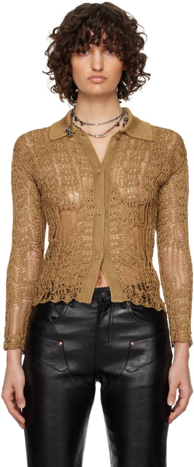 Acne Studios Brown Semi-sheer Cardigan In Caramel Brown