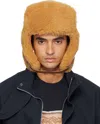 Acne Studios Brown Shearling Aviator Hat In Orange