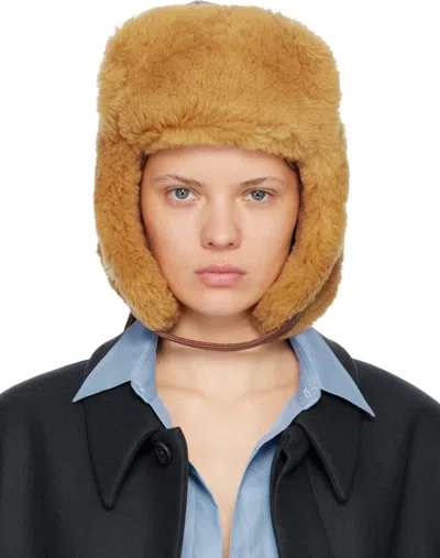 ACNE STUDIOS BROWN SHEARLING HAT