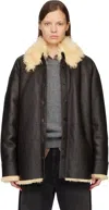 Acne Studios Shearling Collar Leather Jacket Side Pockets In Black