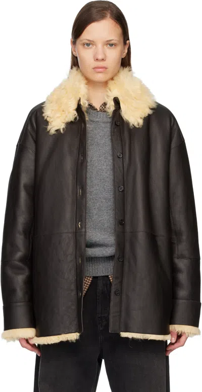 ACNE STUDIOS BROWN SHEARLING SHIRT JACKET