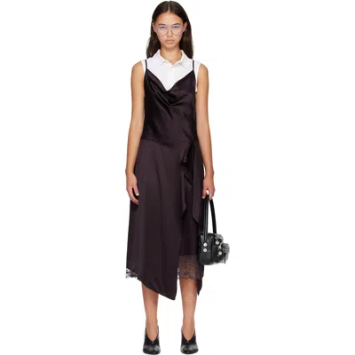 Acne Studios Brown Shiny Satin Slip Midi Dress In Adm Dark Brown