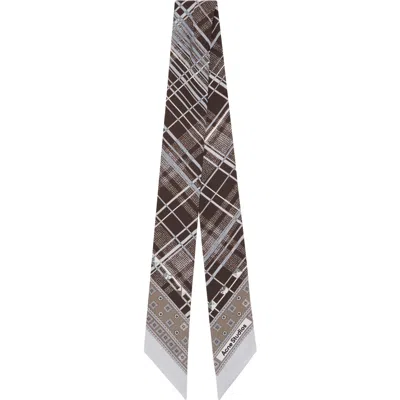 Acne Studios Brown Silk Check Scarf In Aft Grey/brown