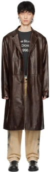 ACNE STUDIOS BROWN SINGLE-BREASTED LEATHER COAT