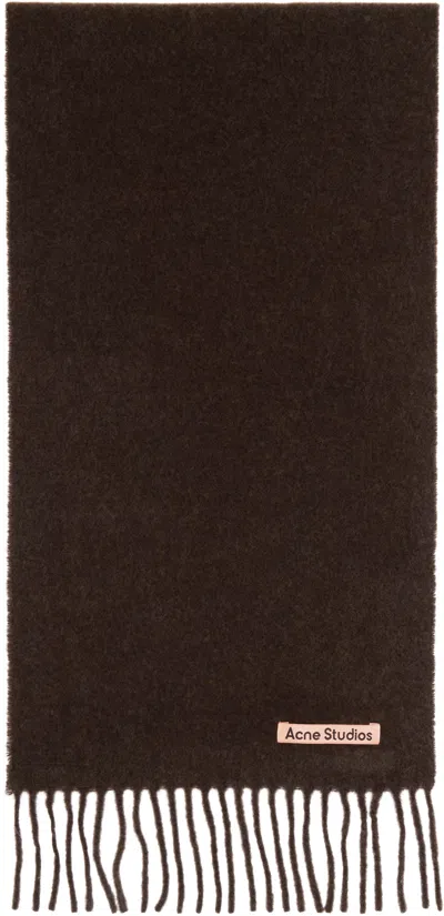 Acne Studios Brown Skinny Fringe Wool Scarf In Ahs Brown Melange