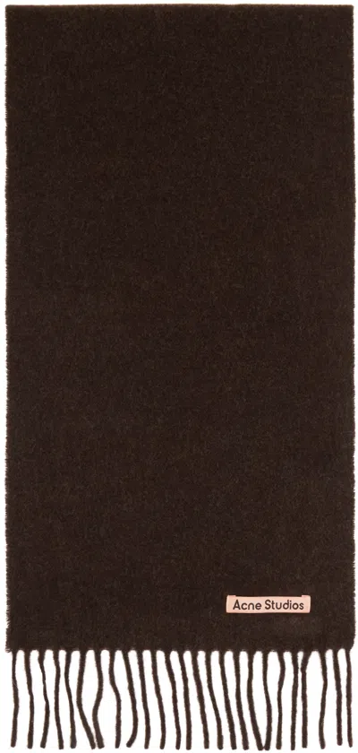 Acne Studios Brown Skinny Fringe Wool Scarf In Ahs Brown Melange