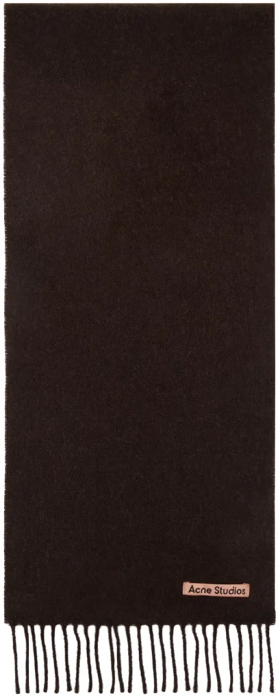 Acne Studios Brown Skinny Fringe Wool Scarf In Ahs Brown Melange