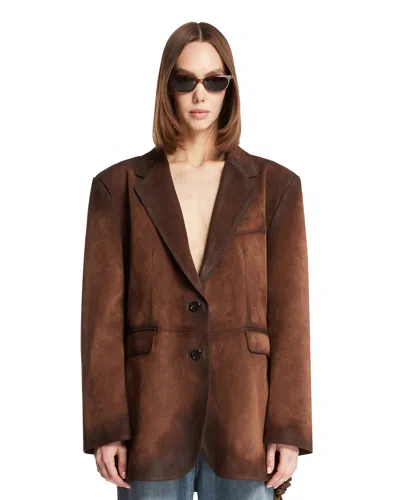 Acne Studios Distressed Suede Blazer In Brown