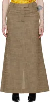 Acne Studios Embroidered Checked Linen-blend Maxi Skirt In Bph Multi Brown