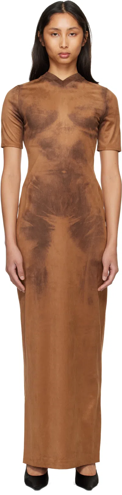 Acne Studios Brown Trompe L'oeil Faux-suede Maxi Dress