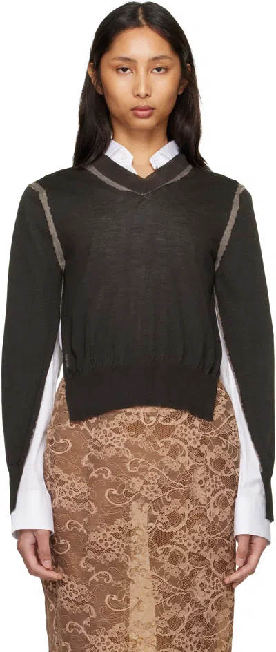 Acne Studios Brown Wrinkled V-neck Sweater