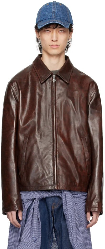 Acne Studios Brown Zipper Leather Jacket In 700 Brown