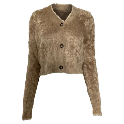 Pre-owned Acne Studios Brushed Cropped Cardigan In Brown Nylon In Yellow
