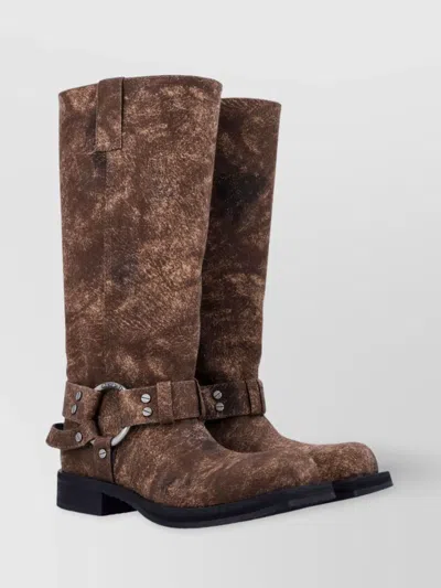 ACNE STUDIOS BRUSHED LEATHER KNEE-HIGH BLOCK HEEL BOOTS