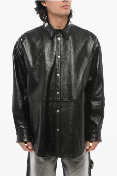 Acne Studios Brushed Leather Overshirt With Flush Pockets In Black