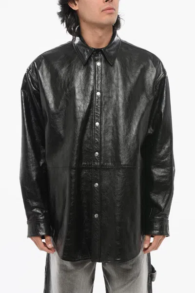 Acne Studios Brushed Leather Overshirt With Flush Pockets In Black