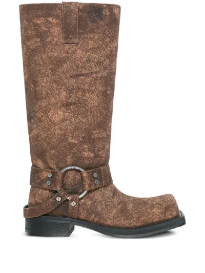 Acne Studios Buckle-detail Leather Boots In Brown