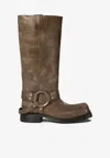 Acne Studios Vintage Leather Biker Boots With Distressed Effect