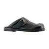 Acne Studios Green Leather Buckle Mules In Green
