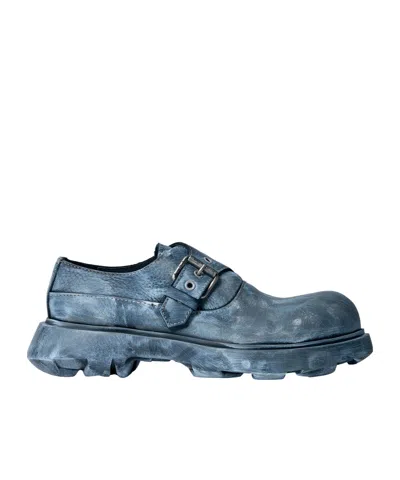 Acne Studios Buckled Leather Shoes In Blue