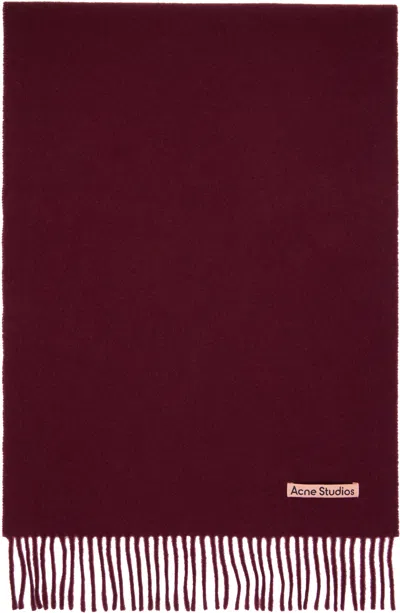 Acne Studios Burgundy Fringe Wool Narrow Scarf In Purple