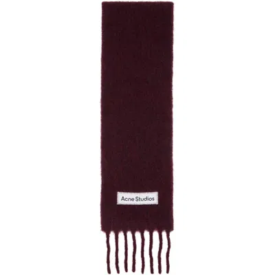 Acne Studios Burgundy Fringed Logo Scarf In 479 Burgundy