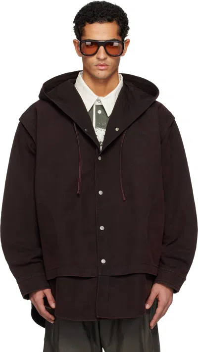Acne Studios Burgundy Layered Hooded Jacket In Brown