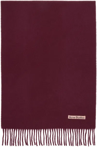 Acne Studios Burgundy Narrow Fringe Wool Scarf In Red
